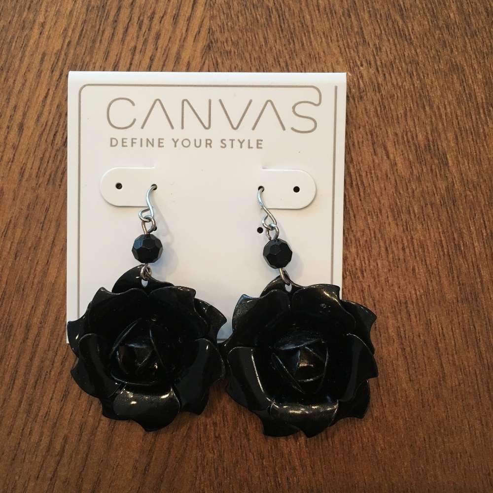 Canvas Black Rose Earrings
